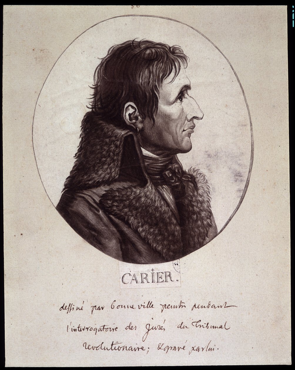 Jean Baptiste Carrier (1756-1794), desenha por Gouneville durante o interrogatório das Projeções do Tribunal Revolucionário de French School