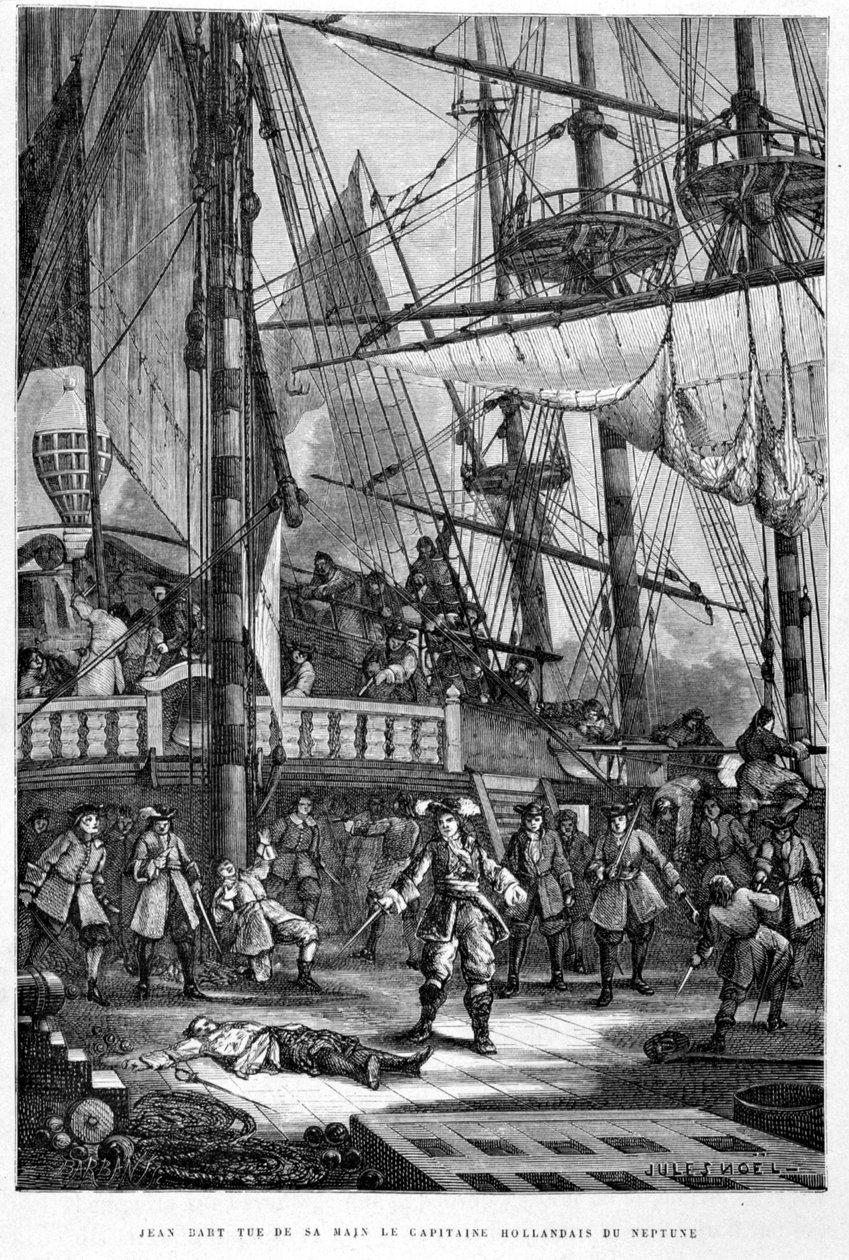 Jean Bart mata o capitão holandês de Netuno com a mão - in "A História da França" de Guizot de French School