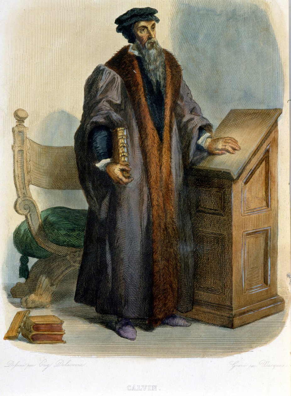 Jean Calvin (Jean Cauvin, reformador e escritor francês (1509-1564) - em "Le Plutarque francais", Ed. Mennechet de French School