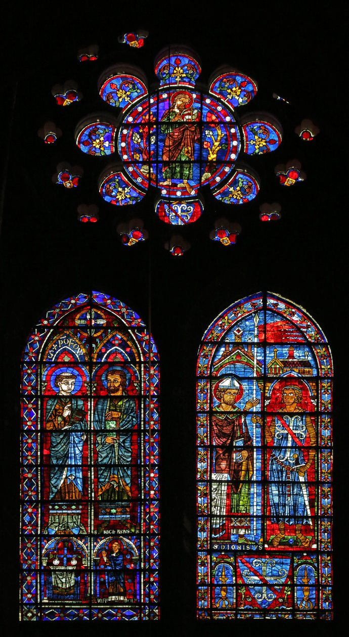 Jean Clement recebe o alferes de St Denis; São Nicéia e outro santo (w116) de French School