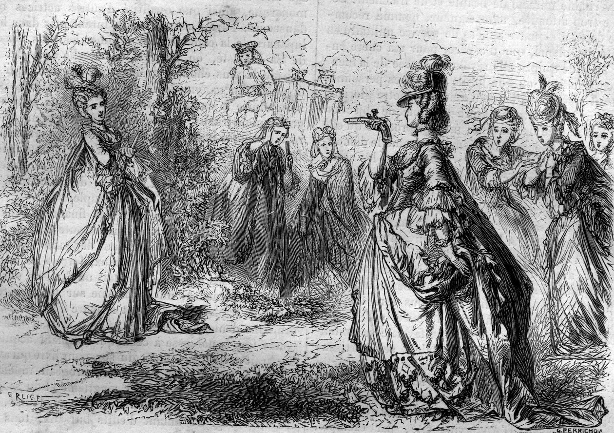 Jeanne Becu, Condessa (ou Madame) do Barry (1743-1793)) favorita de Luís XV no Pavilhão de Lucienne. Gravura no "Histoire des papes-kings-queens-et-empereurs a travessa les centuries" de Maurice Lachatre de French School