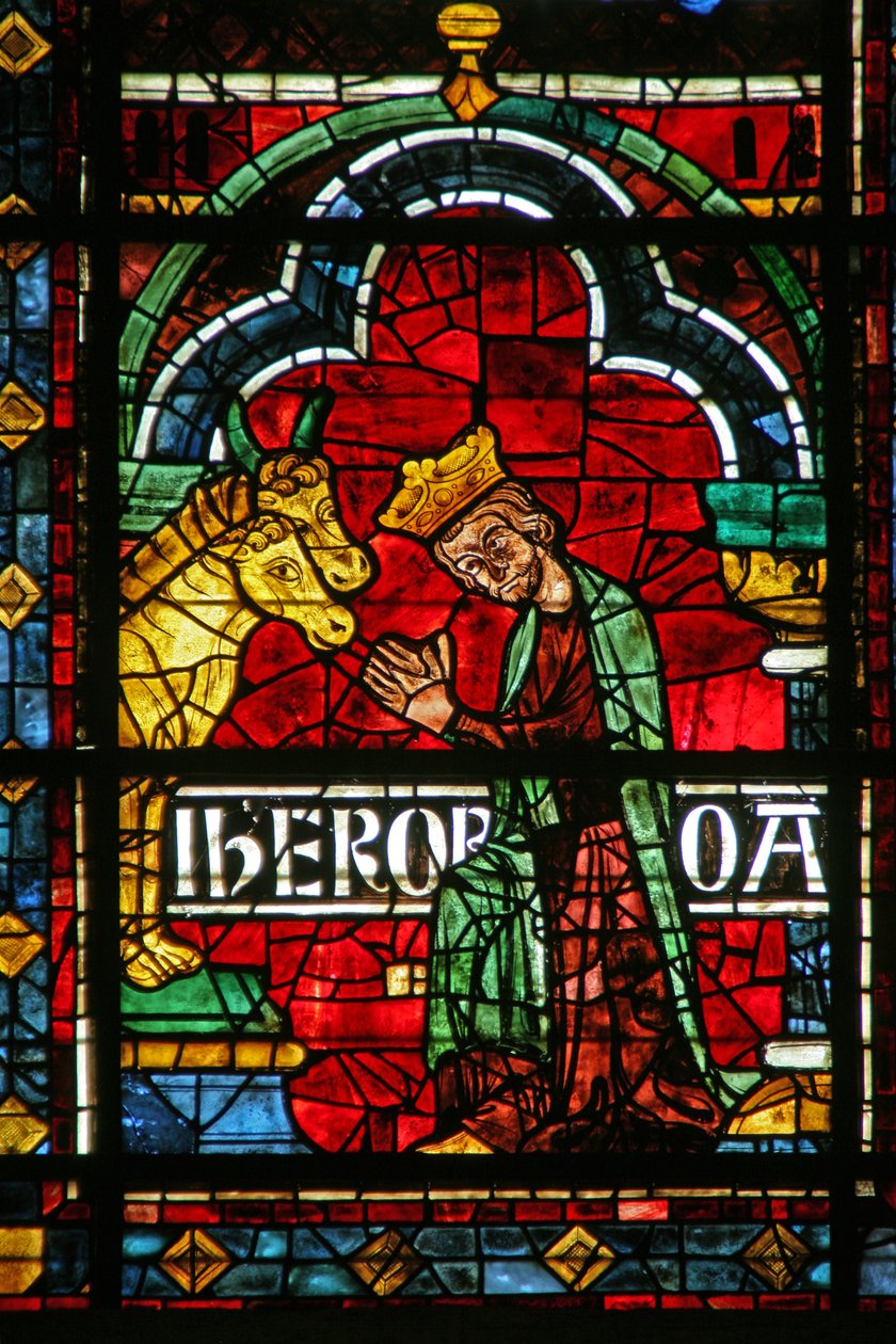 Jeroboão adorando ídolos de ouro (w121) de French School