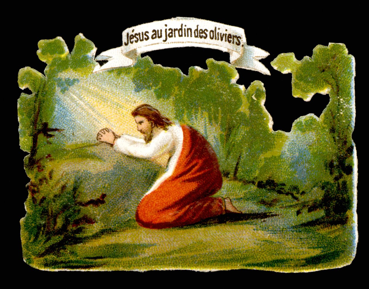 Jesus recebe a luz divina no Jardim das Oliveiras - Chromo, final do século XIX de French School