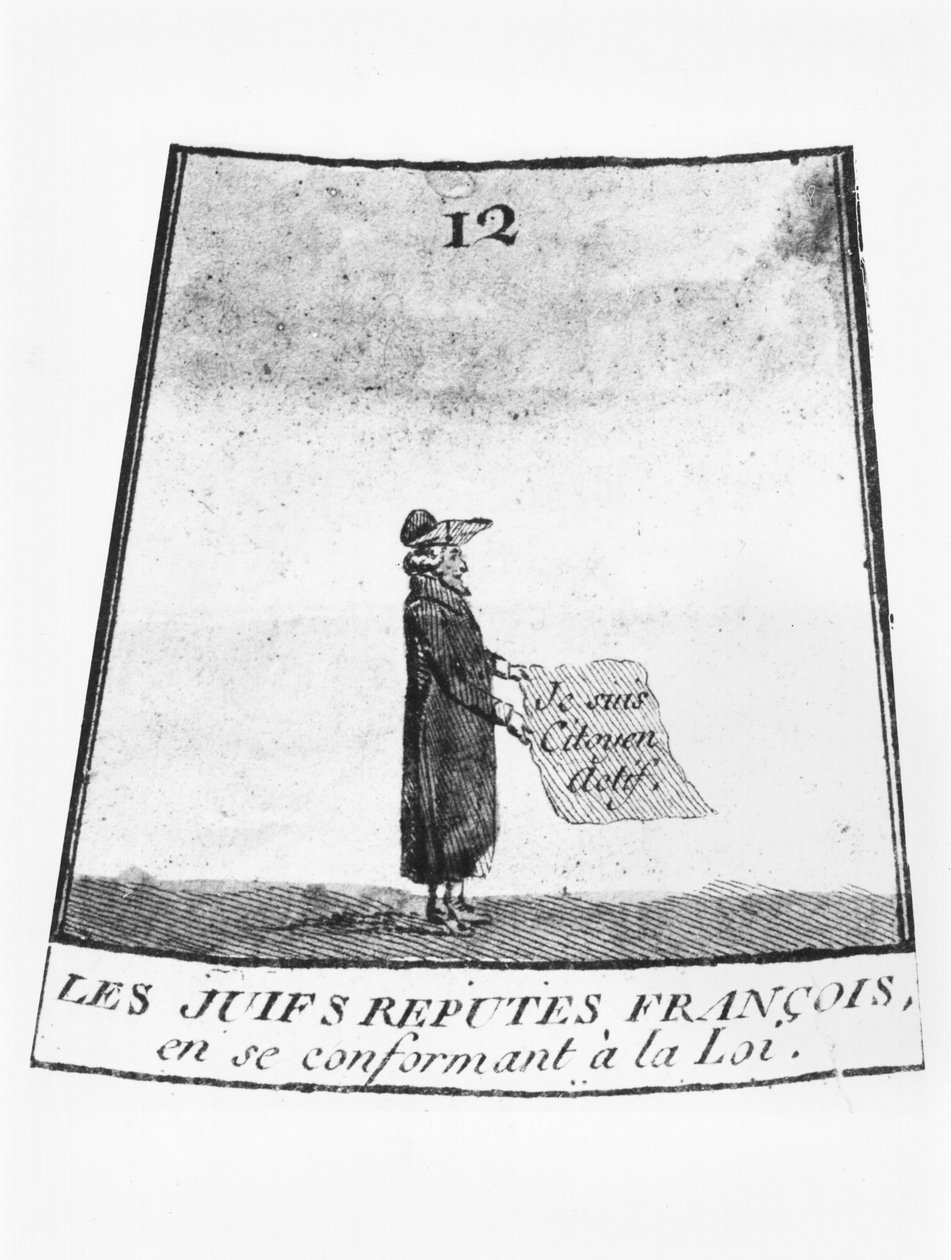 Judeu reconhecido como cidadão francês, ilustração de um jogo de cobras e escadas, c. 1790-92 (detalhe) de French School