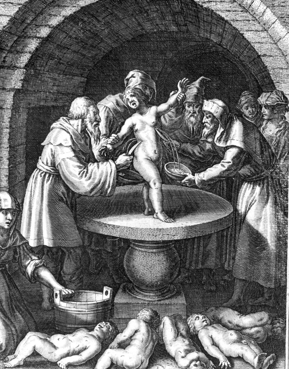 Judeus sacrificando uma criança cristã na França em 1180 de French School
