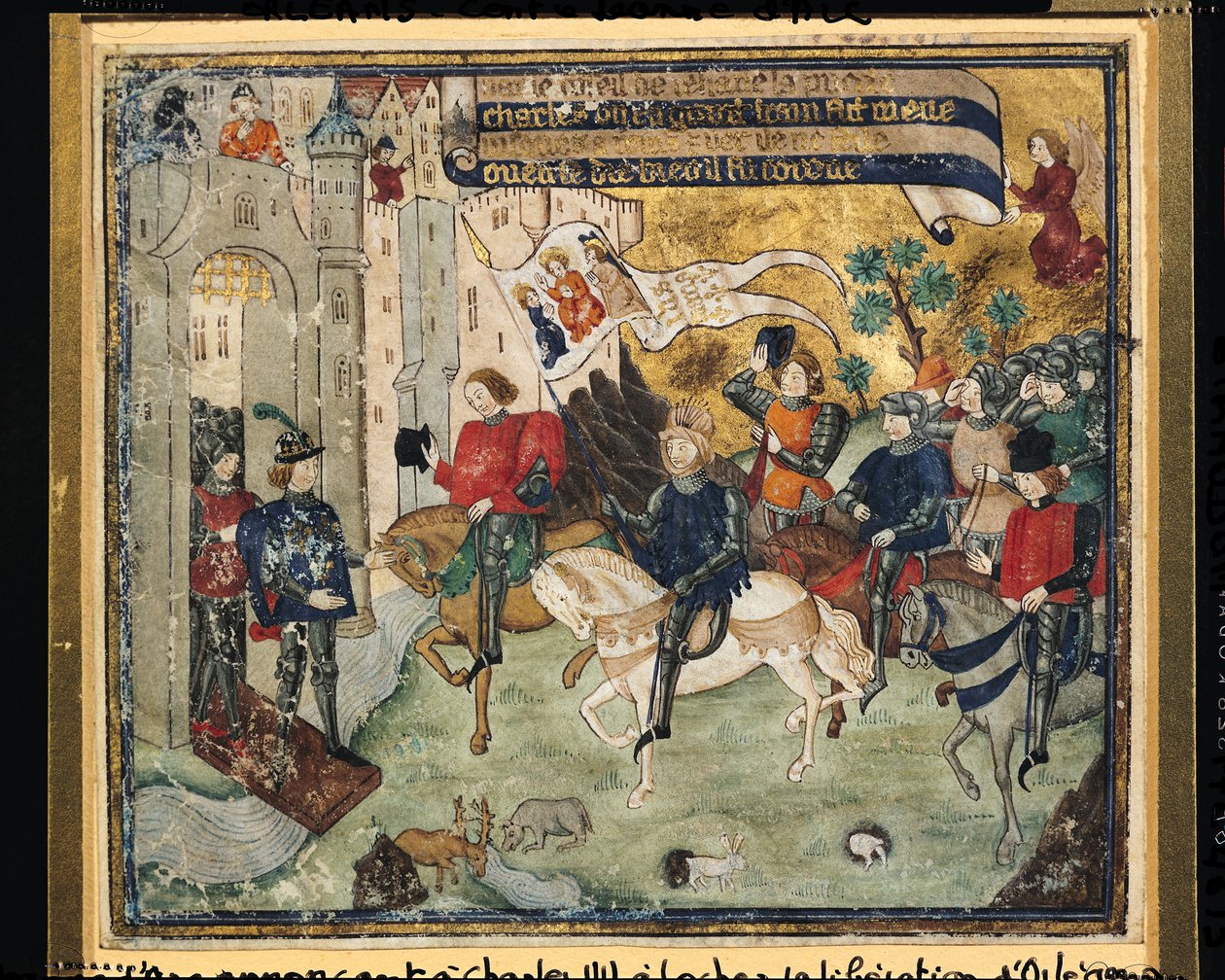 Joana d&39;Arc (1412-31) Anunciando a Libertação de Orleans a Carlos VII (1403-61) em Loches de French School