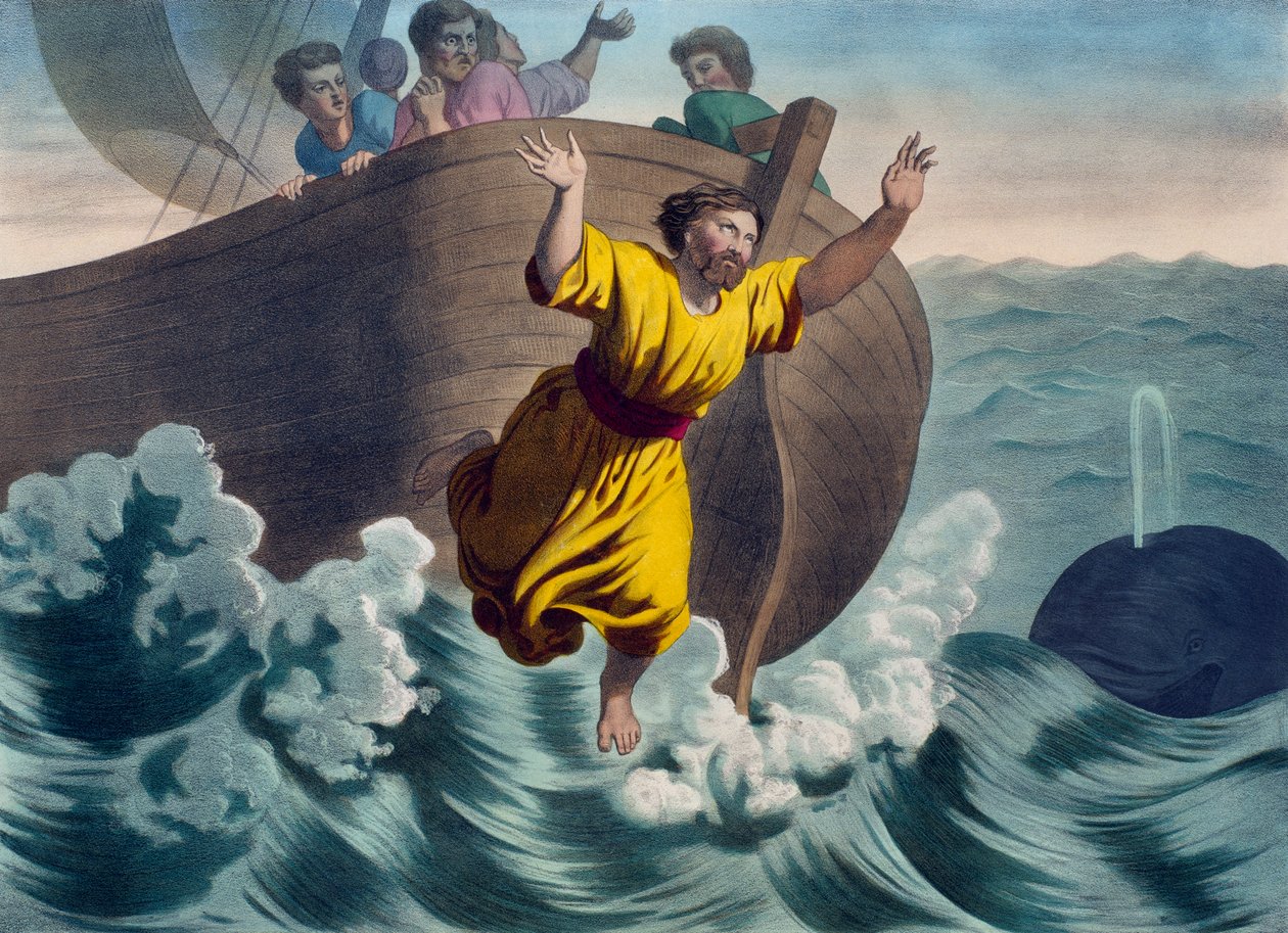 Jonas jogado no mar, ilustração de um catecismo LHistoire Sainte, publicado por Charles Delagrave, Paris, final do século XIX de French School