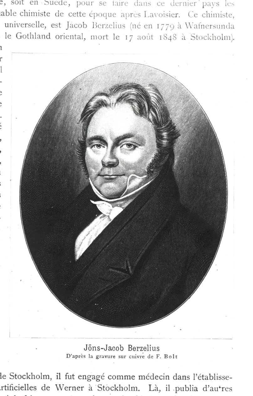 Jons Jakob Berzelius (1779-1848) depois de uma gravura de F. Bolt de French School