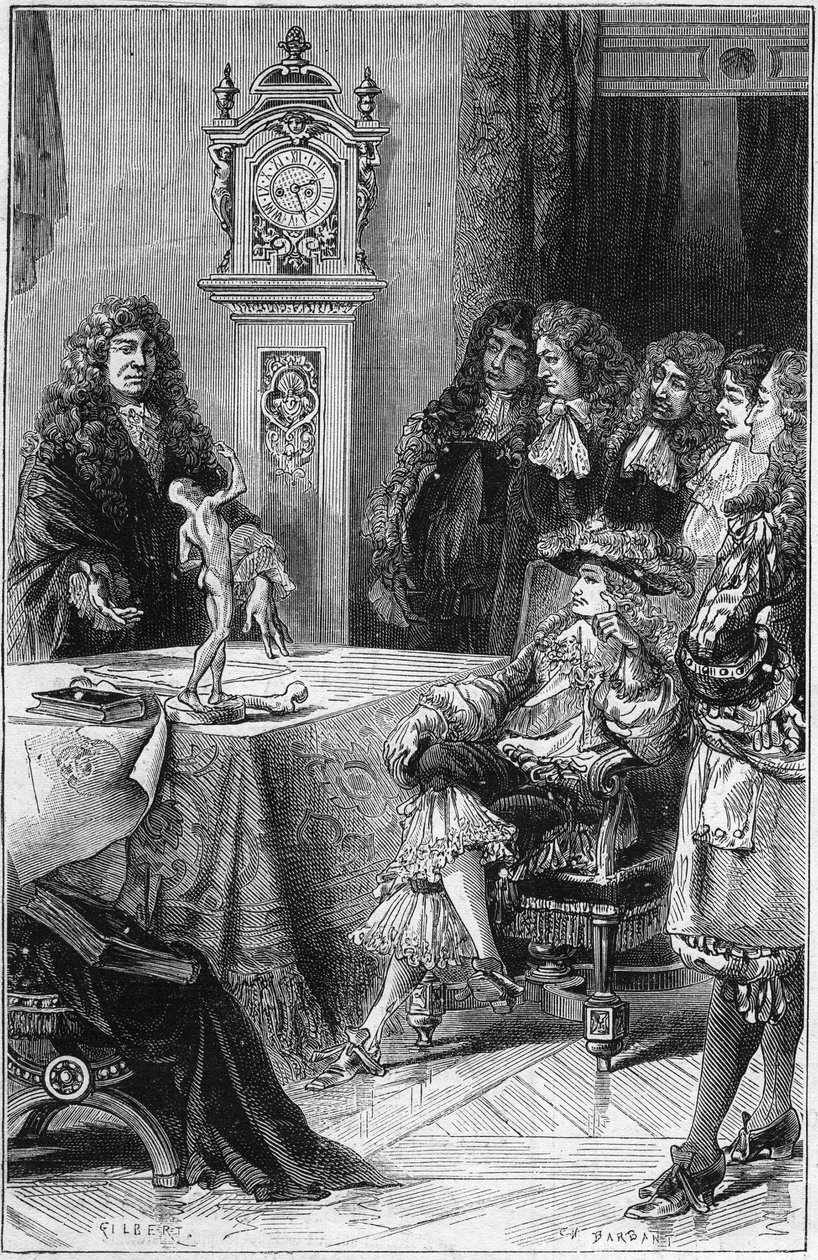 Joseph Guichard (Joseph Guichard) Du Verney (Duverney) (1648-1730) dando um leão de anatomia ao Duque de Borgonha Louis da França (1682-1712). Século XVIII. Gravura a partir de 1878. de French School