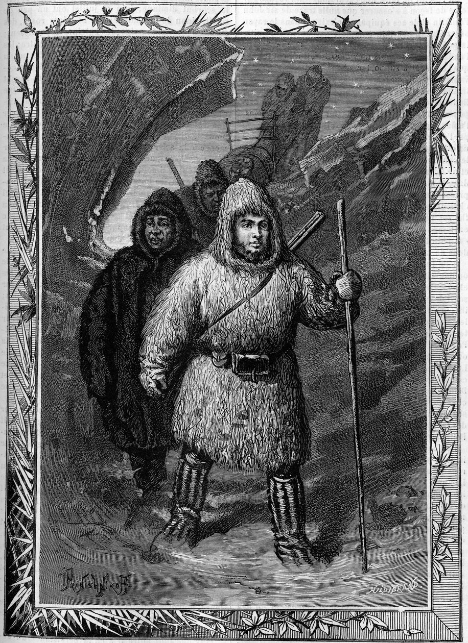 Joseph Rene Bellot (1826-1853) partiu para procurar o Capitão William Kennedy perto de Leopold, em Hudson Bay. Gravura na ilustre revista "La jeunesse". de French School
