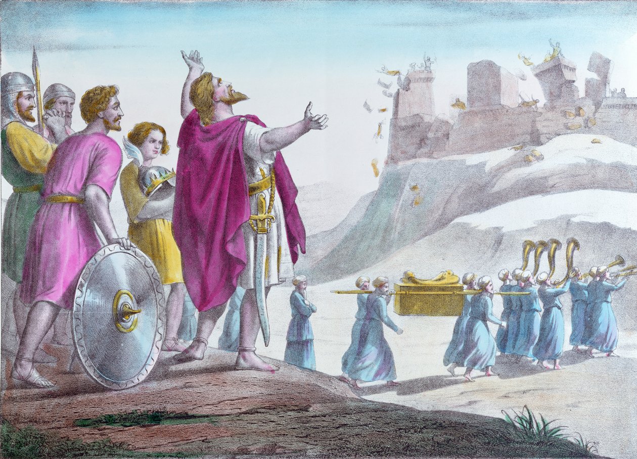 Josué ordenando que as muralhas de Jericó caíssem de French School