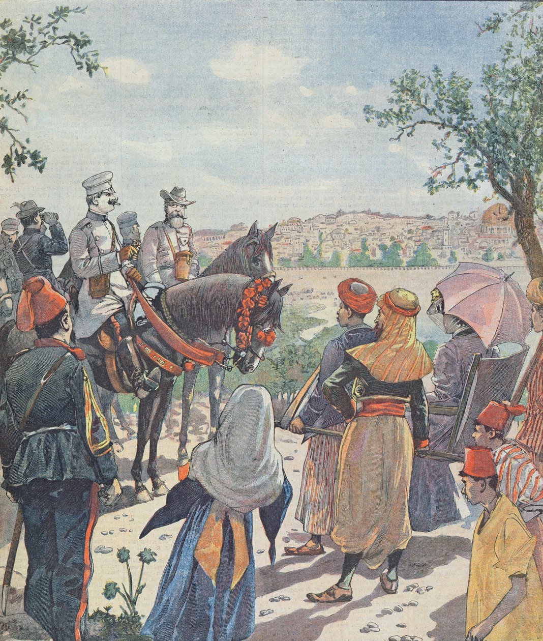 Viagem do Kaiser Wilhelm II (1859-1941) à Palestina. A chegada em Jerusalém, de um jornal, 2 de novembro de 1898 de French School