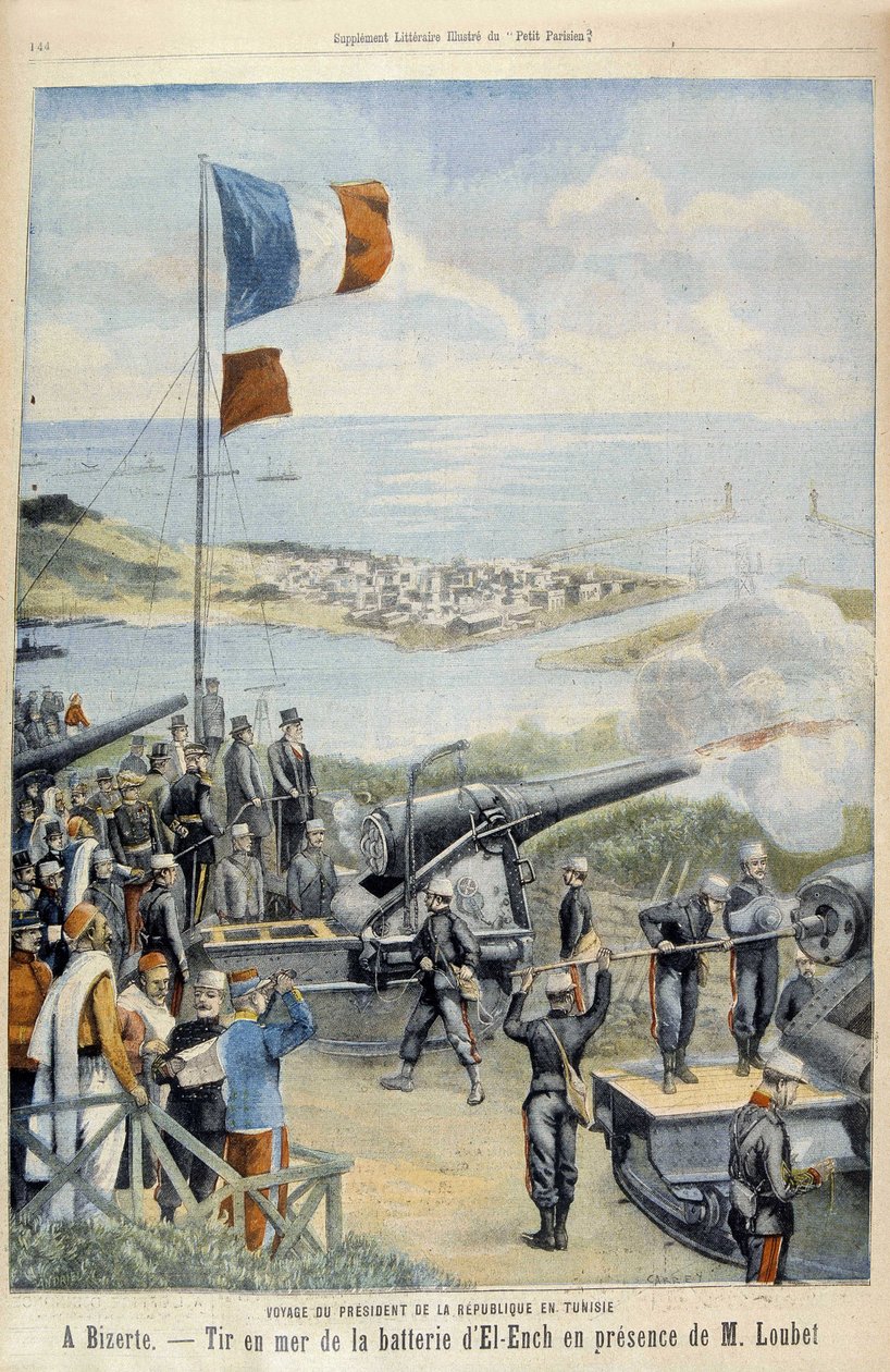 Viagem do Presidente da República à Tunísia: a Bizerte, disparando no mar a partir da bateria de El-Ench na presença do Sr. Loubet - no "Le Peute Parisien" de 03/05/1903 de French School