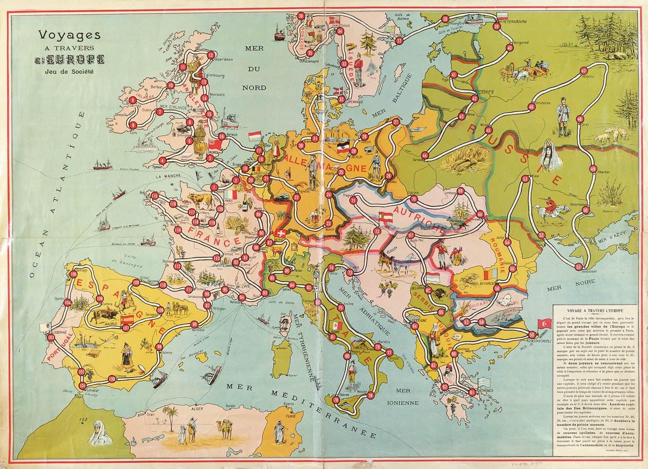 Viagens através do jogo de tabuleiro da Europa, c.1875 de French School
