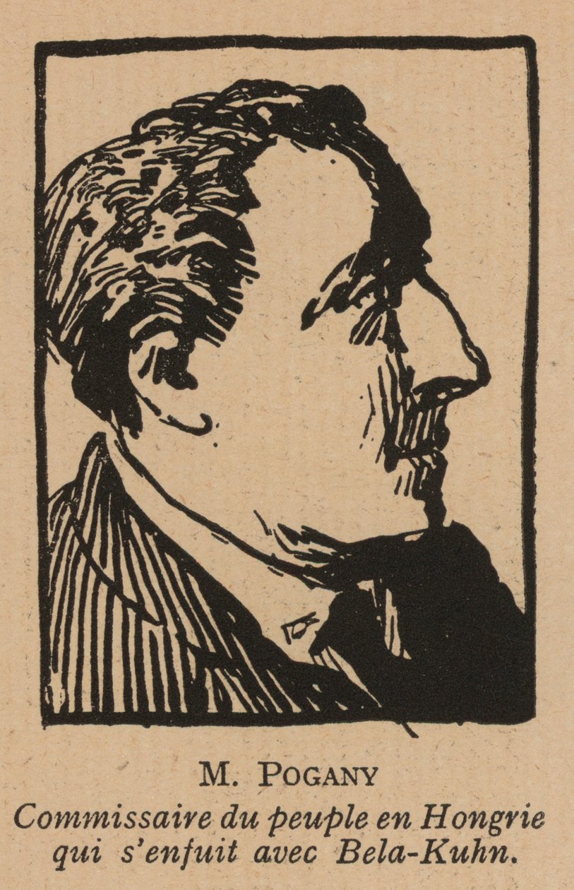 Jozsef Pogany, político revolucionário comunista húngaro, membro do governo da República Soviética Húngara em 1919 (litografia) de French School