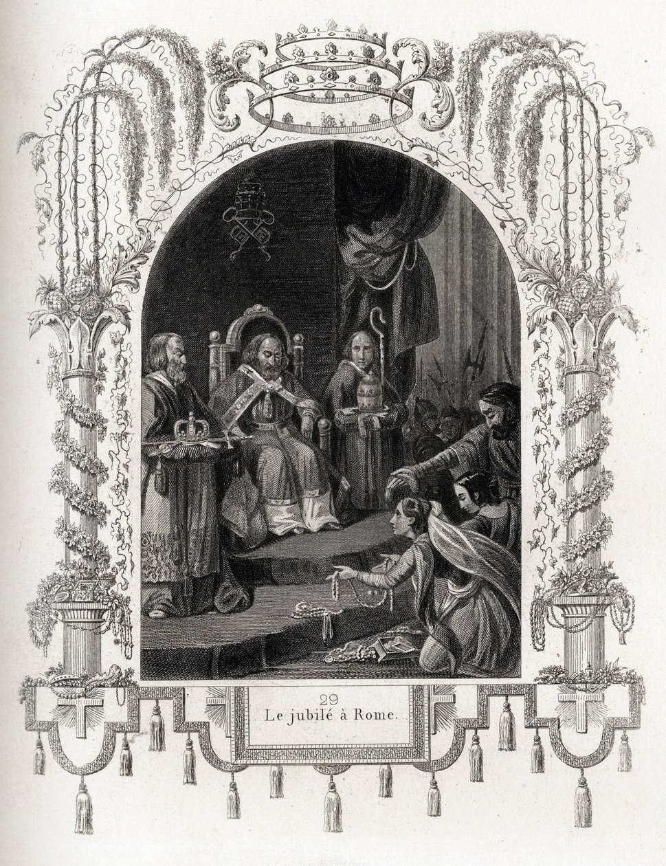 Jubileu em Roma, em 1450, durante o pontificado de Nicolau V (1447-1455). Gravura para ilustrar a Histoire des popes de Maurice Lachatre (1814-1900), librairie du progres, Paris. de French School