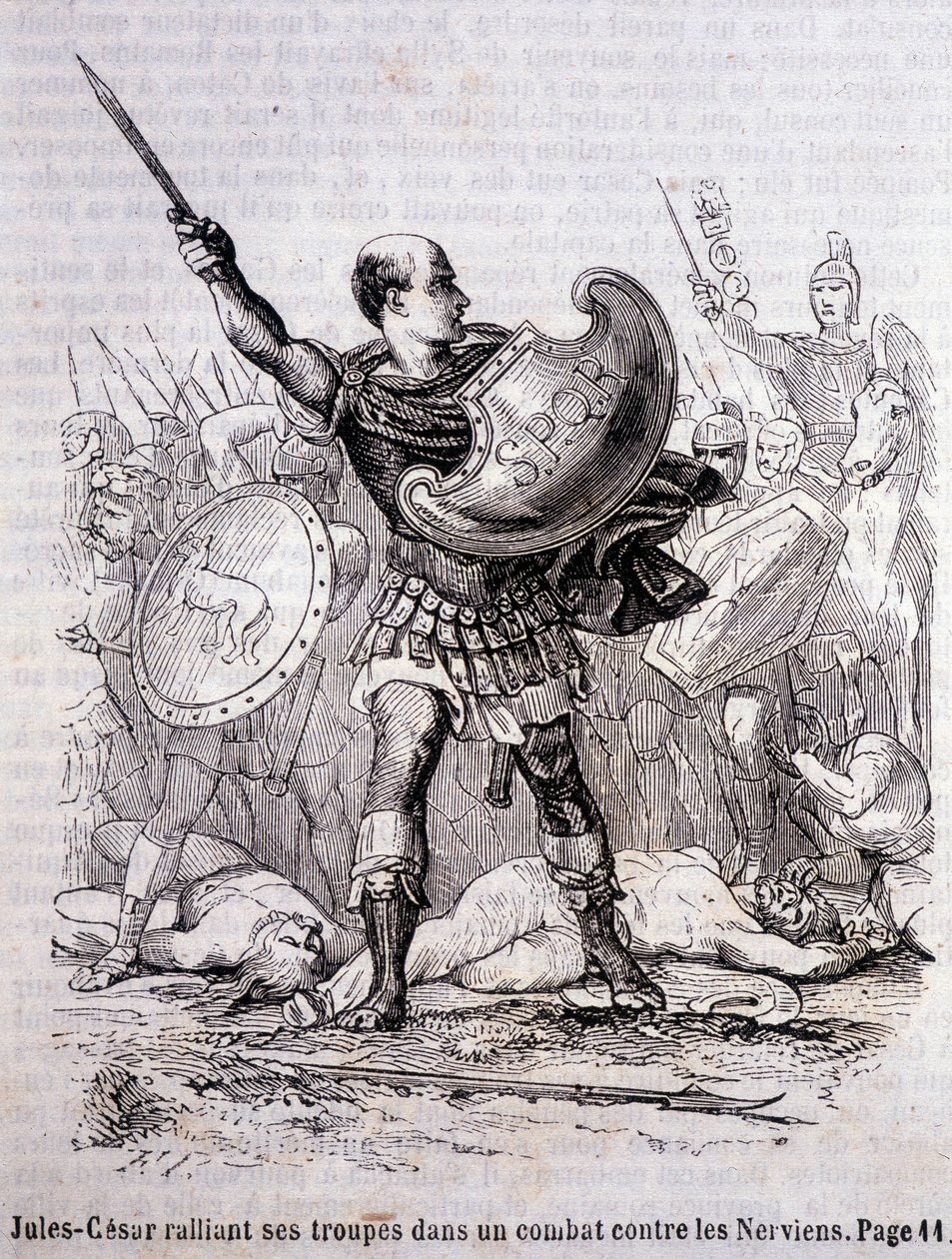 Júlio César reúne suas tropas em uma luta contra os Nerviens - no "Histoire de France" de L.-P. Anquetil de French School