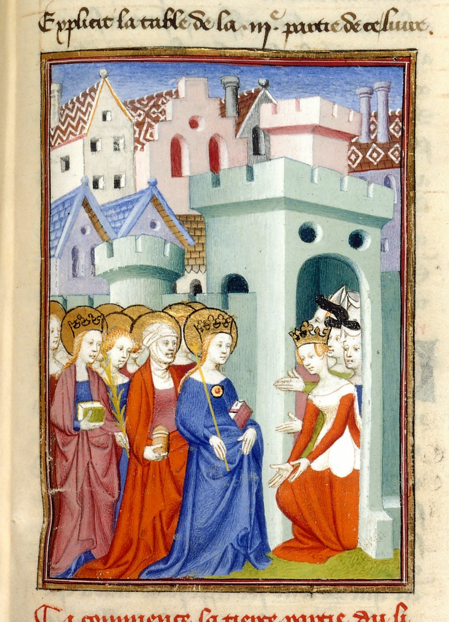 Justiça, a Virgem e os Santos, MS Harley 4431, f.361r, França, c.1410-14 (cor em pergaminho) de French School