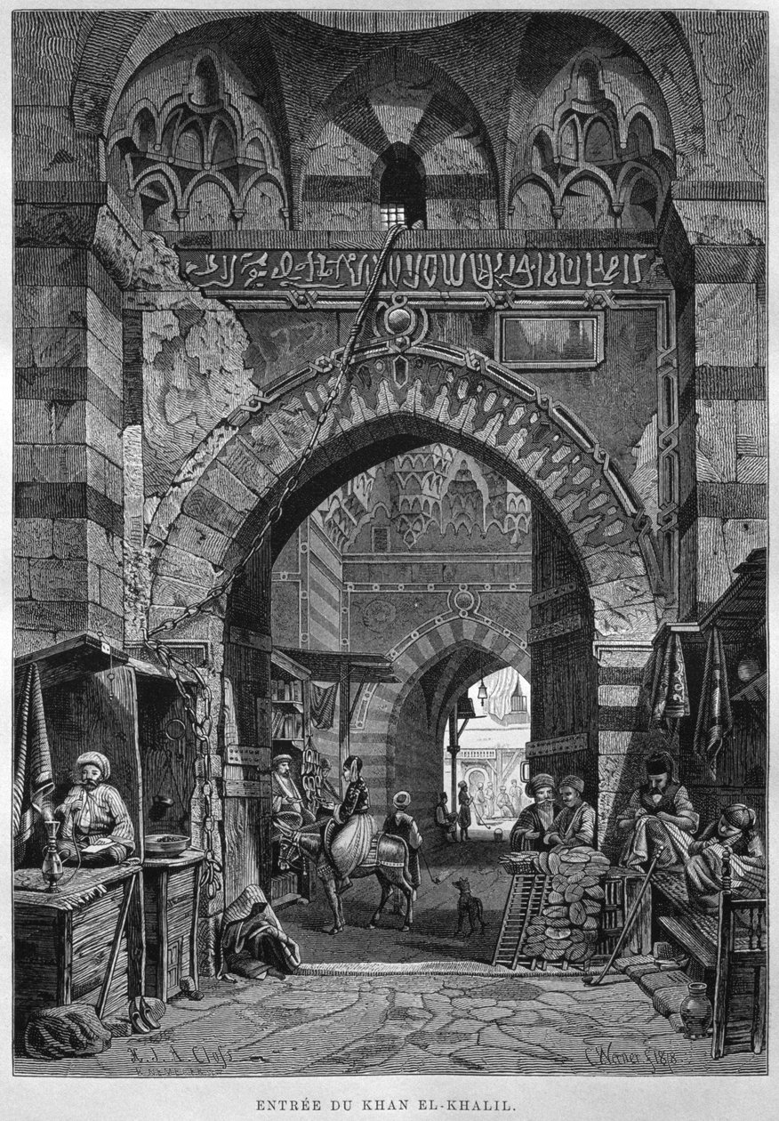 Entrada de Khan El-Khalil, de LEgypte de Georg Moritz Ebers (1837-98), 1881 (gravura de bw) de French School