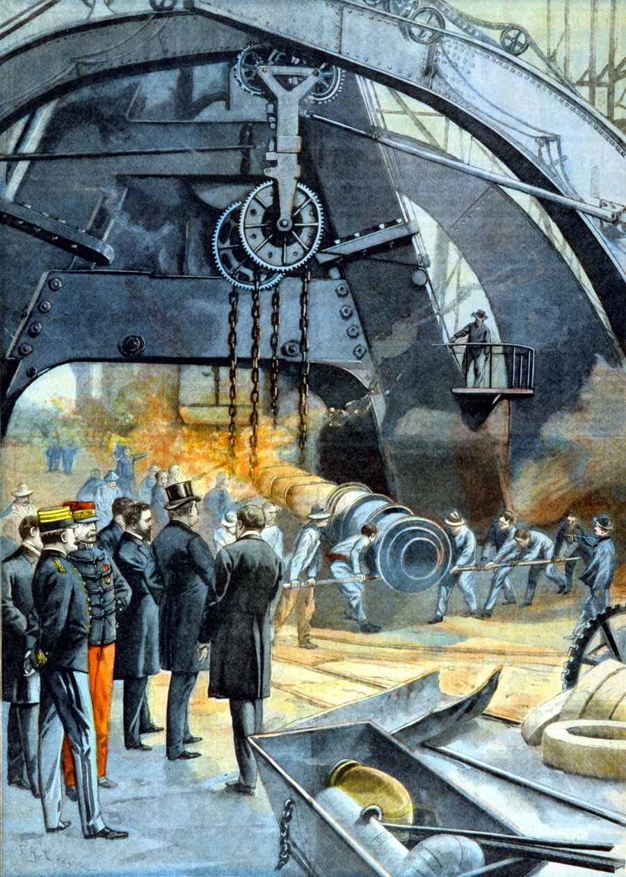 Rei Carlos I (Carlos I de Portugal) no Ateliers du Creusot em "Le Peute Parisien" de 26/02/1899 de French School