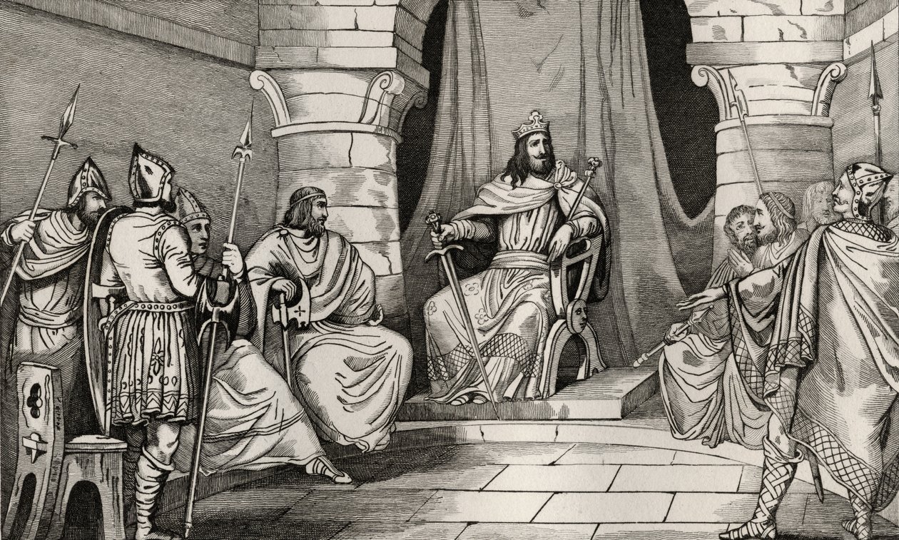 Rei Charibert (521-67) em Conselho com Magistrados, de &39;Histoire de France&39; por Colart, publicado c. 1840 de French School