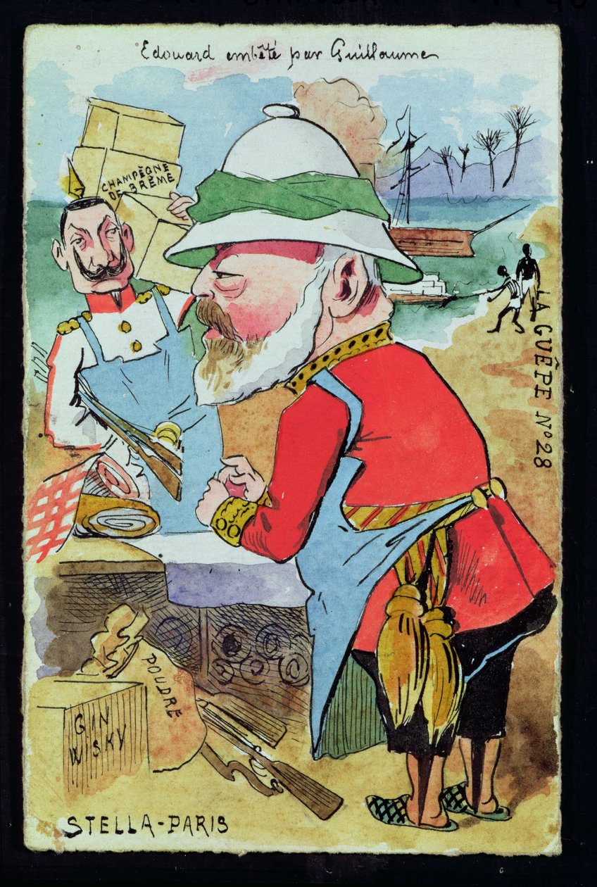 Rei Eduardo VII (1841-1910) Pestered pelo Kaiser Wilhelm II (1859-1941) de Les Guepes, c.1890 (caneta e tinta e wc no papel) de French School