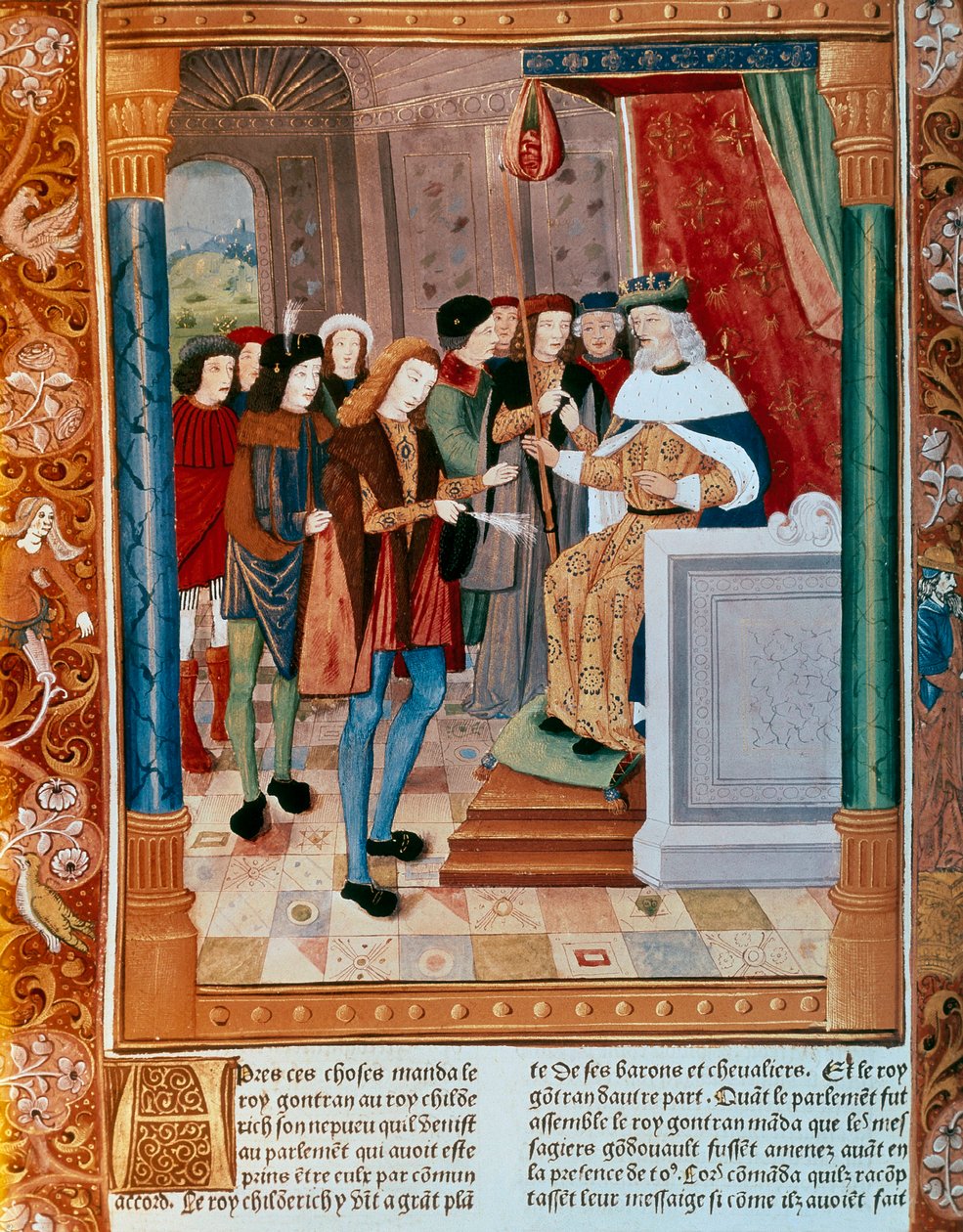 O Rei Gontran I. Manuscrito iluminado. Século XV. de French School