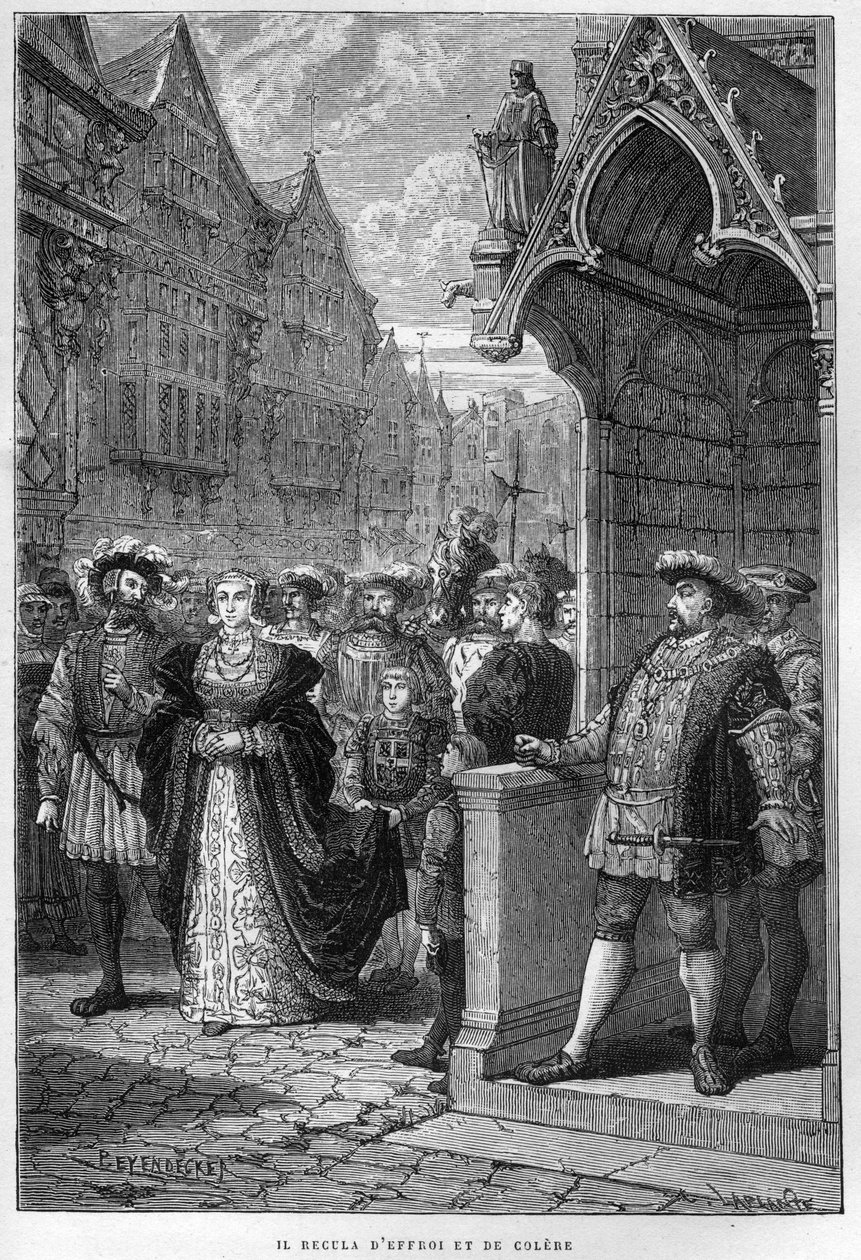 Rei Henrique VIII (Henrique) (1491-1547) Vê Ana de Cléves (1515-1557) - gravura de "L