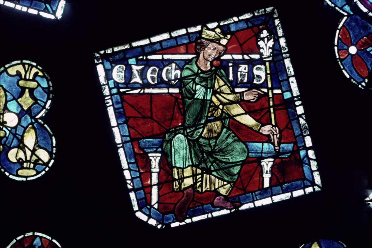 Rei Ezequias, detalhe da janela rosa norte, c.1223 de French School