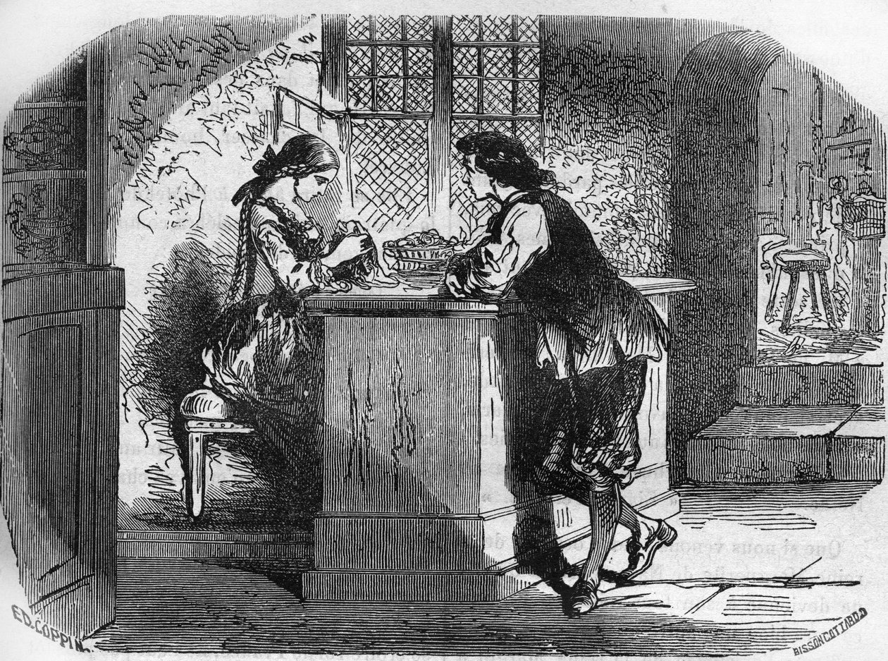 O rei Luís XI (1423-1483) encomendou para sua amante a Senhora de Gigon um magnífico adorno no joalheiro Madame Passefilon. Gravação em "A história da prostituição e do deboche entre todos os povos do mundo desde a antiguidade até os dias de hoje" por de French School