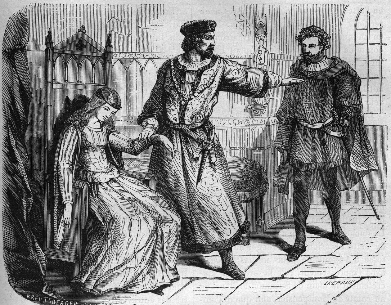 Rei Filipe VI de França (Philippe de Valois) (1293 - 1350) e sua esposa Blanche de Navarra (v. 1333-1398). Gravação em "A história da prostituição e do deboche entre todos os povos do mundo desde a antiguidade até aos dias de hoje" pelo Dr. Th. -F. Debraqu de French School