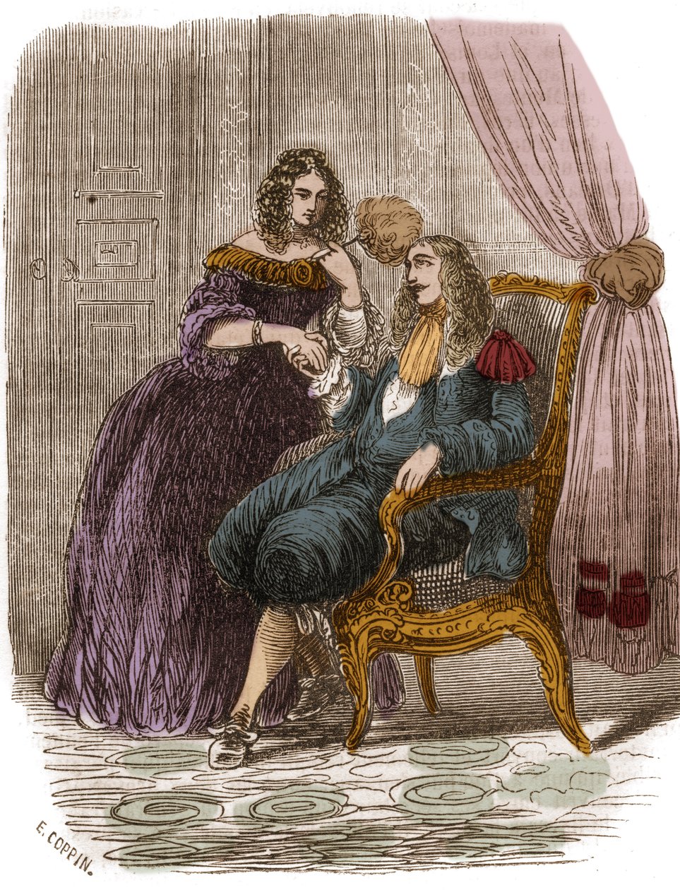 Rei de França Luís XIV (1638-1715) com Françoise Athenais (Françoise-Athenais) de Rochechouart Mortemart, Marquesa de Montespan (ou Madame de Montespan) (1640-1707). Gravura do século XIX. de French School