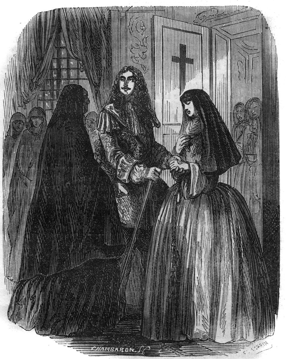 Rei da França Luís XIV (1638-1715) com Louise Francoise de la Valliere (1644 - 1710). Gravura do século XIX. de French School