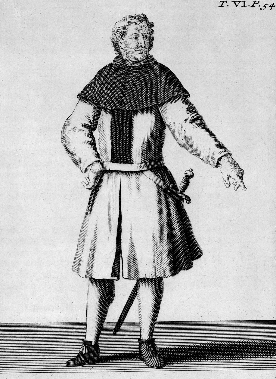 Cavaleiro da Ordem de Alcântara, c.1300, ilustração de "História e Trajes das Ordens Monásticas" de Pierre Helyot (1660-1716) de French School