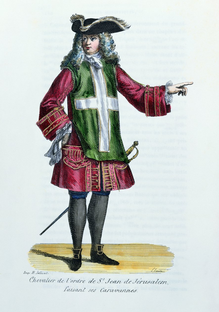 Cavaleiro da Ordem de São João de Jerusalém, ilustração da História e figurinos de ordens monásticas de padre Helyot, 1842 de French School