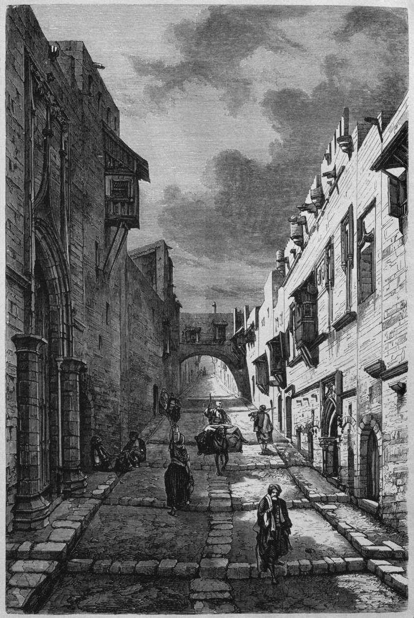 Rua dos cavaleiros em Rodes, da Síria hoje. Viagens na Fenícia Líbano e Judéia. 1875-1880 de Louis Charles Emile Lortet, 1884 (gravura do bw) de French School