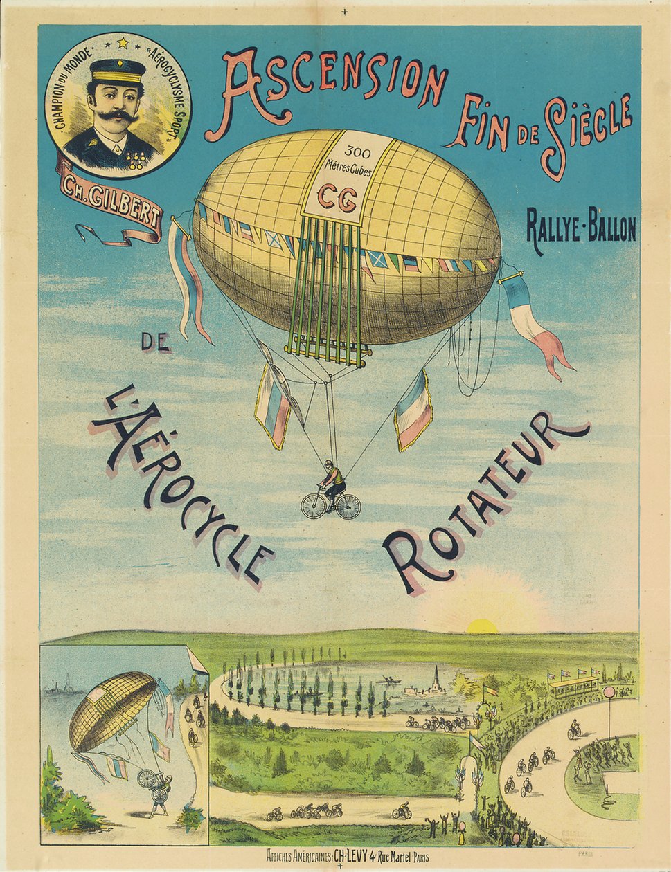 "L" Aerocycle Rotateur ", cartaz publicitário da bicicleta balão de ar quente, c.1890 de French School