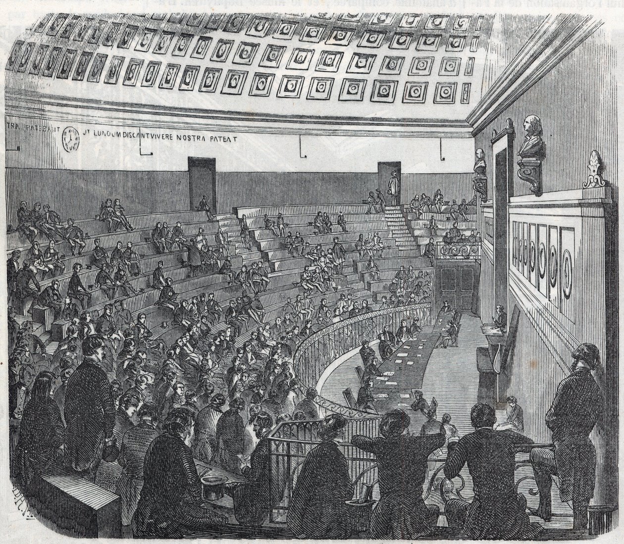 A Escola de Medicina em Paris - o grande anfiteatro - Gravura em "Tableau-de-Paris" de Edmond Texier 1852 de French School