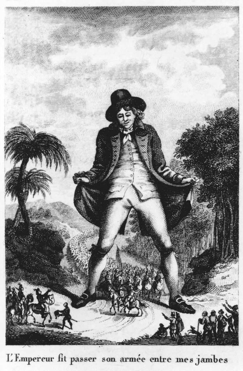 O Imperador passou o seu exército entre as minhas pernas, tirado de uma tradução de Gullivers Travels de French School