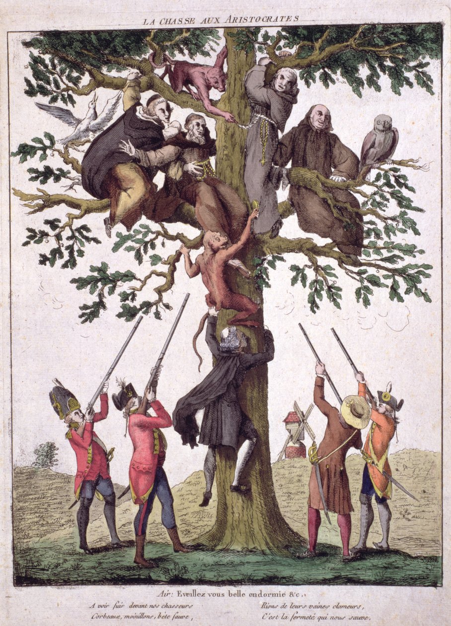 A Caçada aos Aristocratas, Caricatura Anti-monista, c.1792 de French School