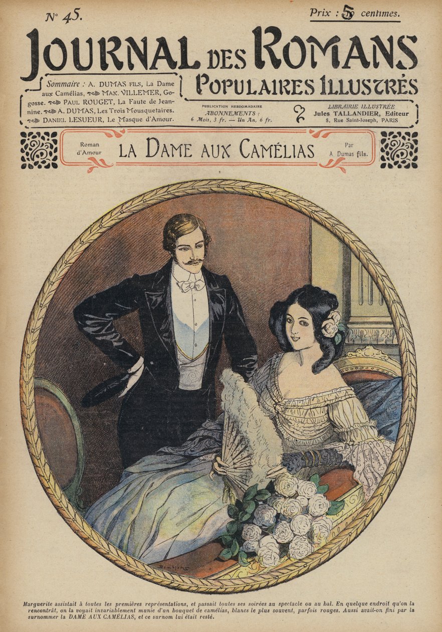 La Dame Aux Camelias de Alexandre Dumas fils (litografia a cores) de French School