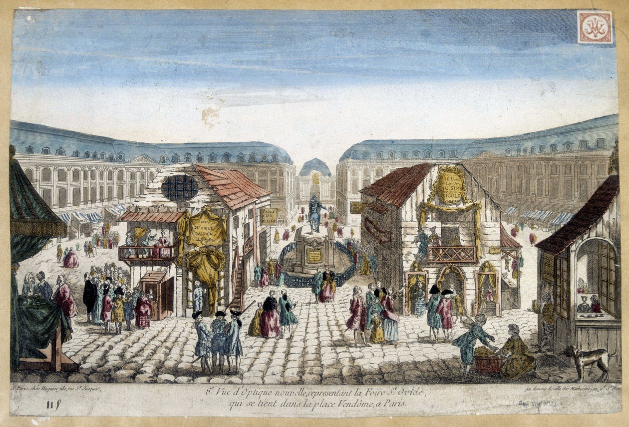 La Foire St Ovide, praça Vendome em Paris - gravura de French School