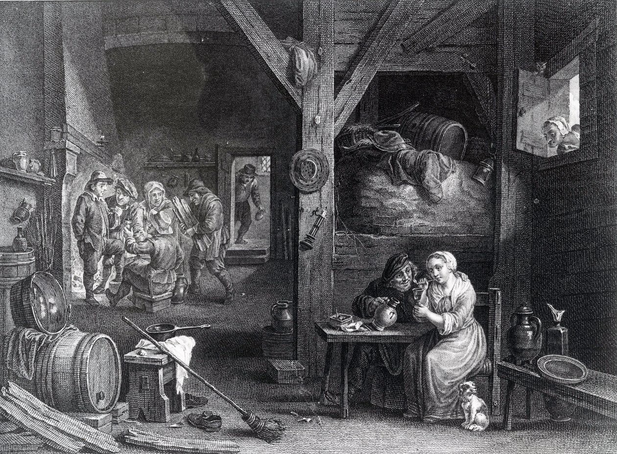 La Fumeuse, imprimido por Jean Baptiste Patas depois de David Teniers o mais novo, 1786-1808 de French School