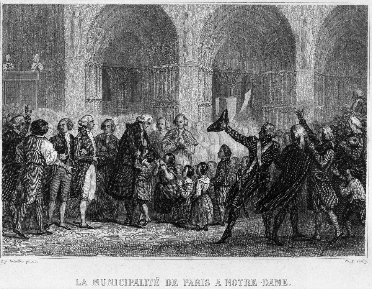 La Municipalite de Paris a Notre-Dame - in "Revolution francaise" par Thiers. Século XIX de French School