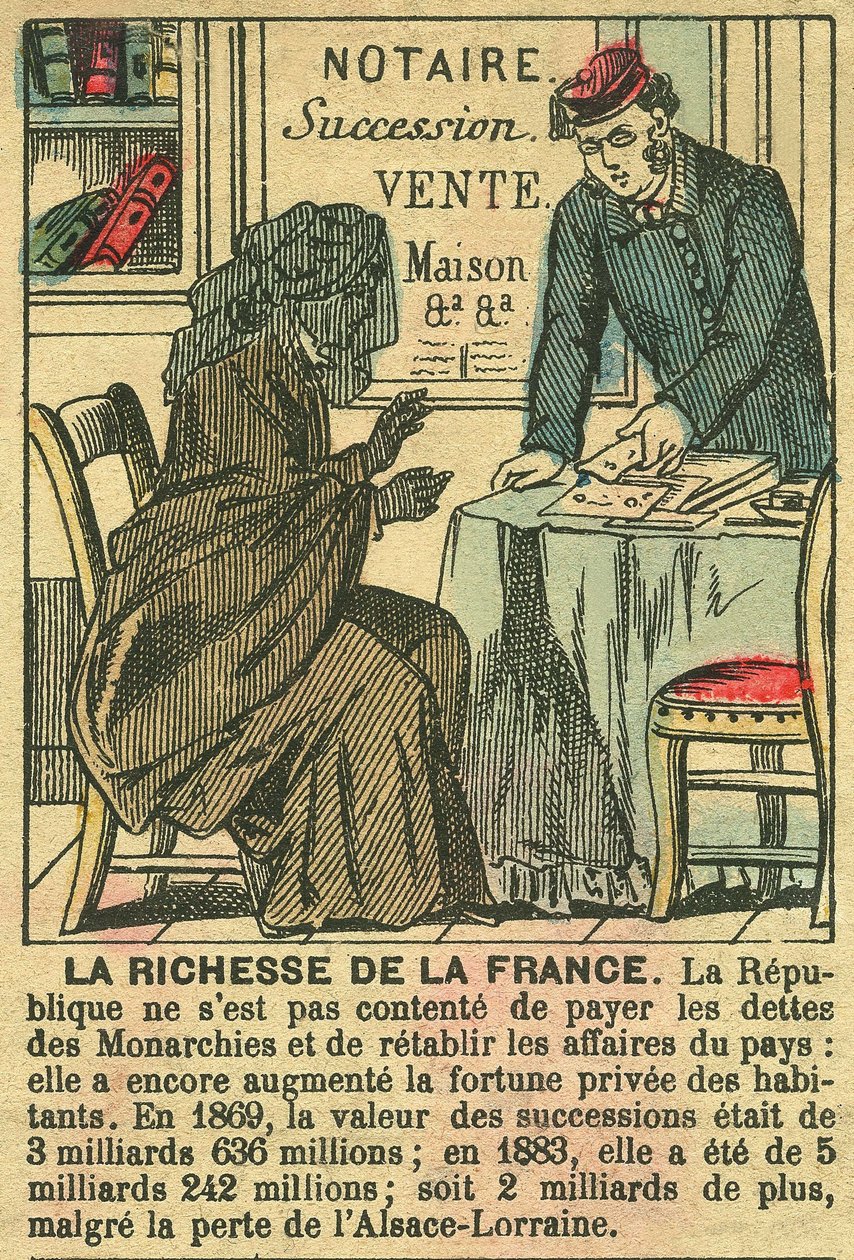 La Riche de la France, ilustrando os benefícios da Terceira República no enriquecimento pessoal dos franceses. Gravura, em "Le Figaro, suplemento", em 30/03/1889, Paris. de French School