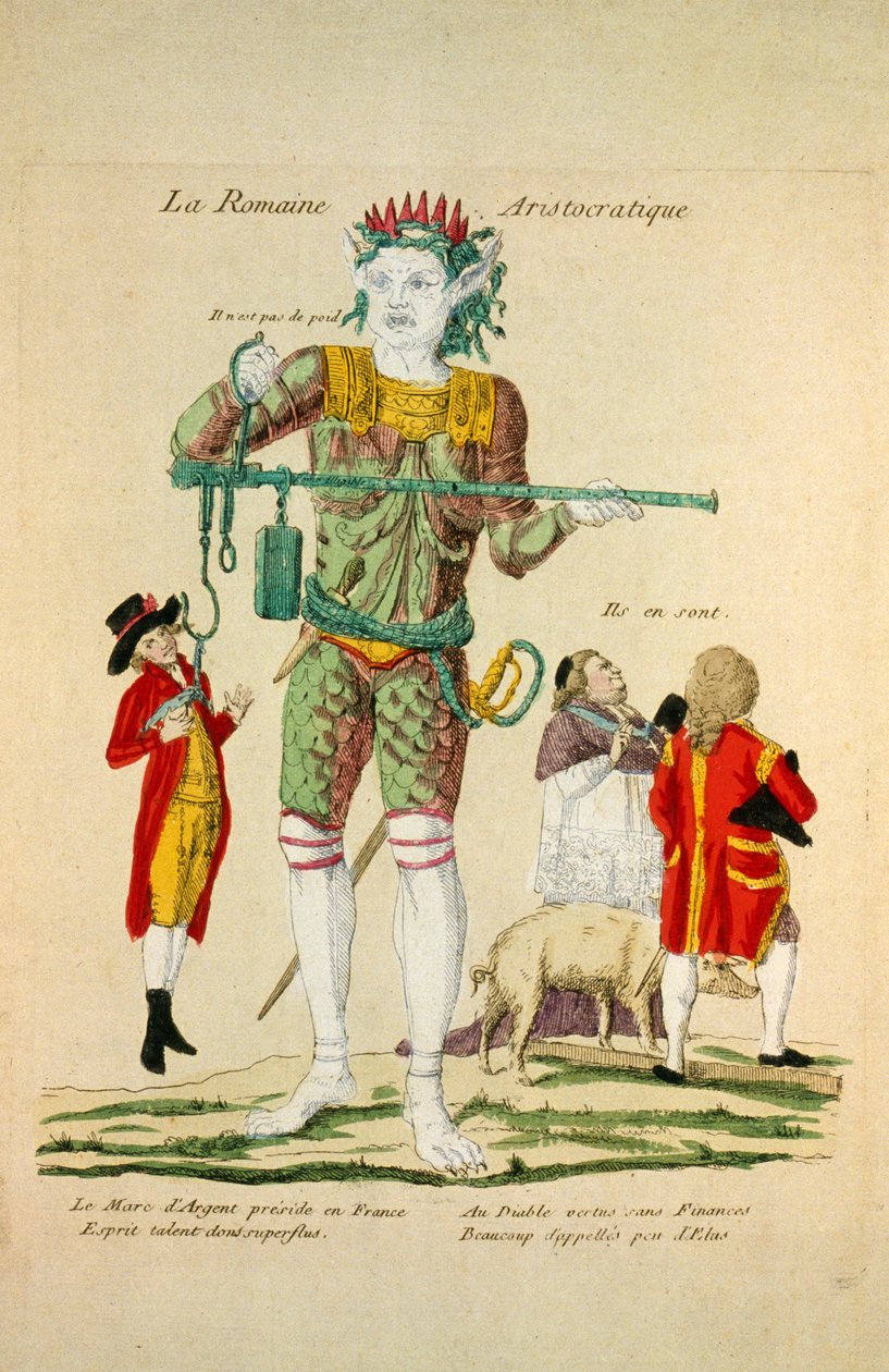 La Romaine Aristocratique, pub. 1789 (gravura a cores) de French School