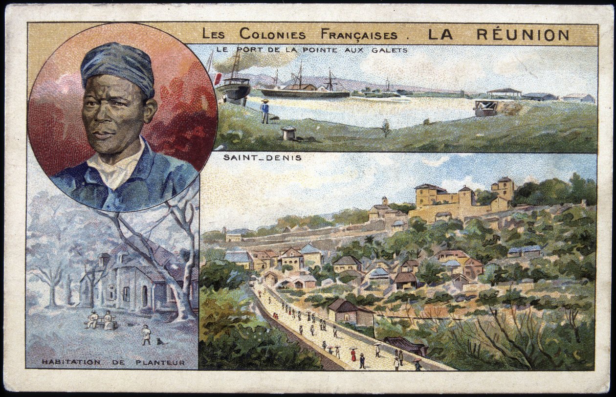 La Réunion, vista de St Denis - cartão postal cromo, deb. Século XX de French School