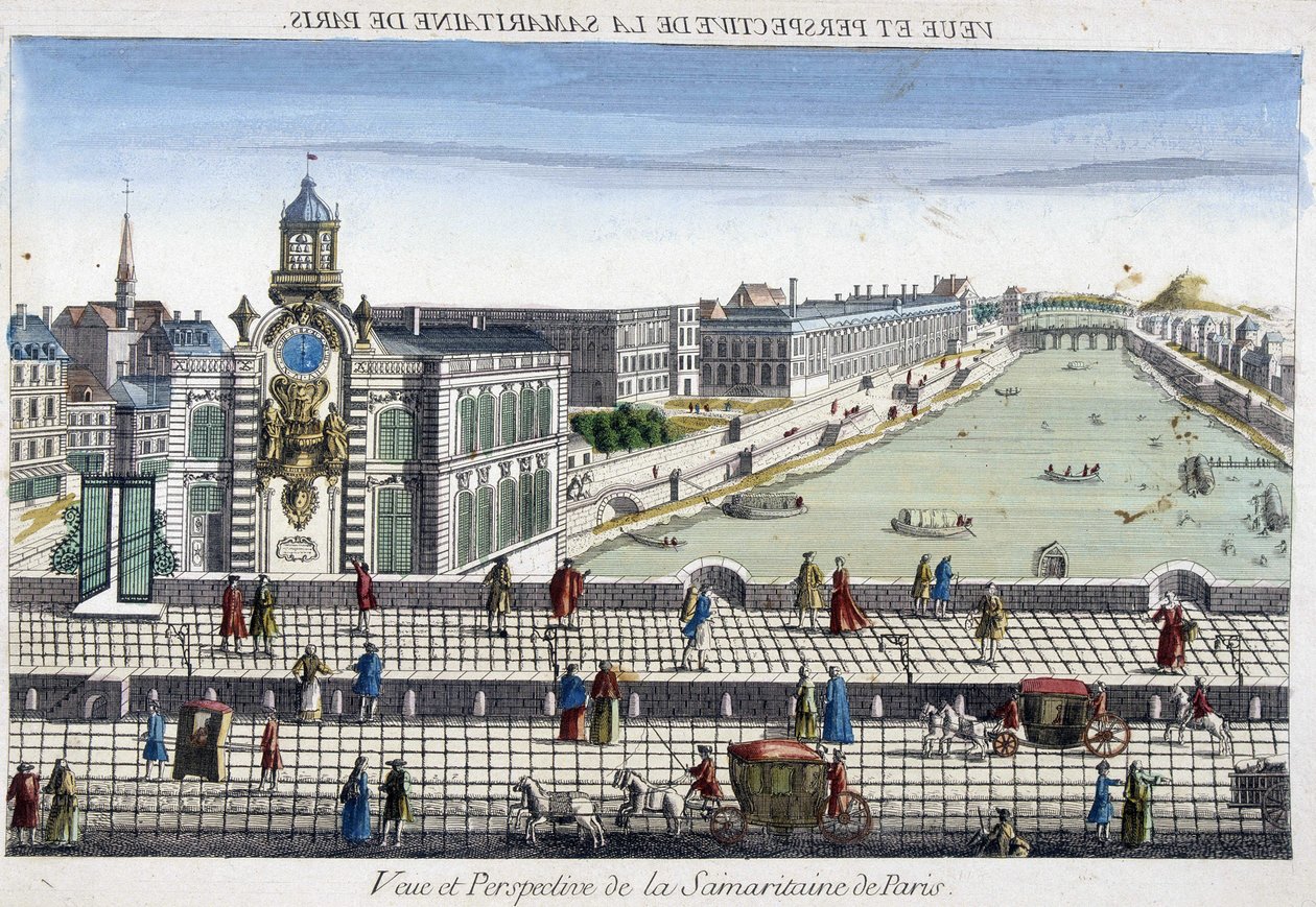 La Samaritaine (bomba de água) na Pont Neuf em Paris - vista ótica de French School