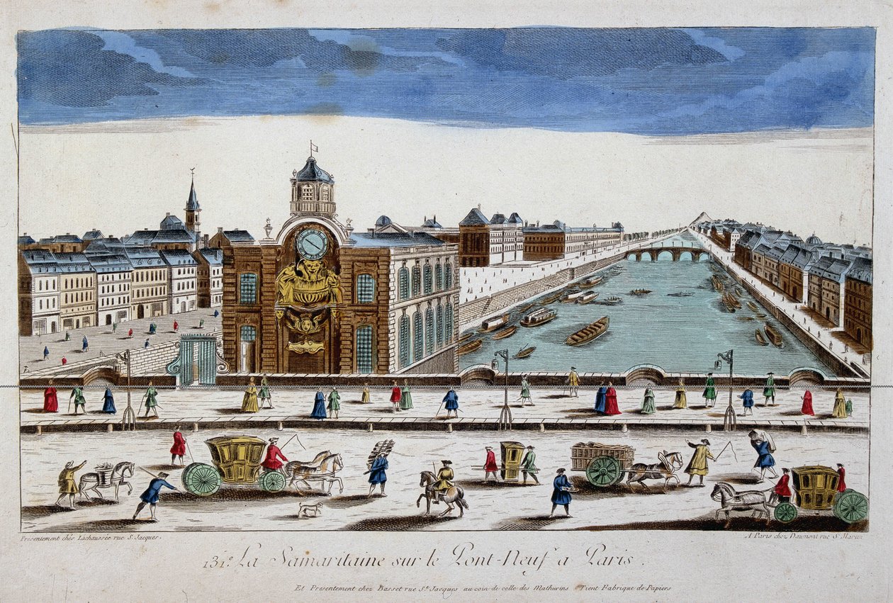 La Samaritaine (bomba de água) na Pont Neuf em Paris - vista ótica de French School