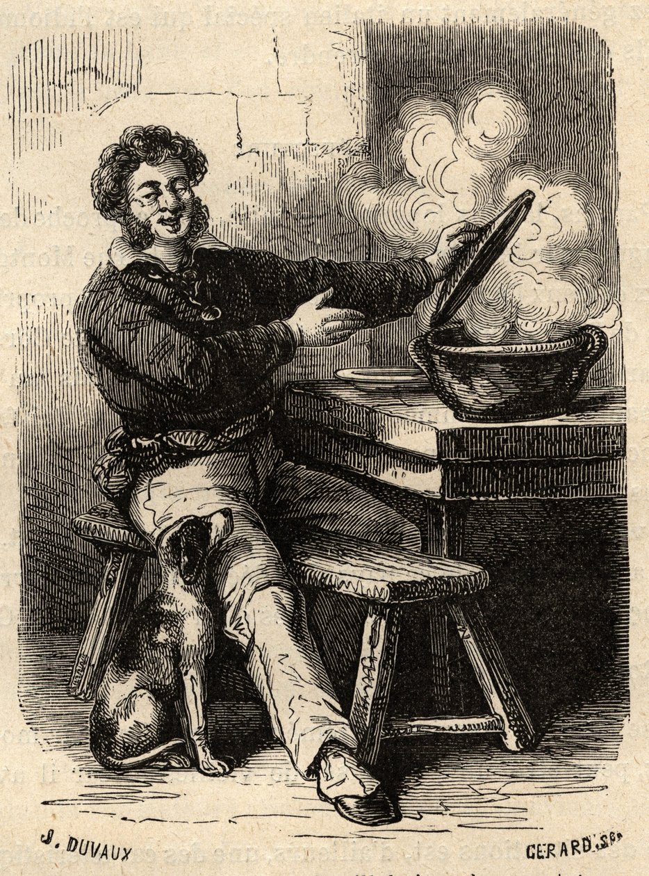 La bouillabaisse du sailor Marseillais au 19 eme century - - gravura em "PATRIE" - DESCRIÇÃO PACUREQUIRESSE DE LA FRANCE EN 6 VOLUES BY LUCIEN HUARD - final do século XIX de French School